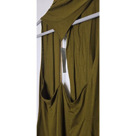 Cache Y2K Cardigan Vest M/L Olive Green Wool Slouchy Open Chain Back Sweater Top - Picture 5 of 9